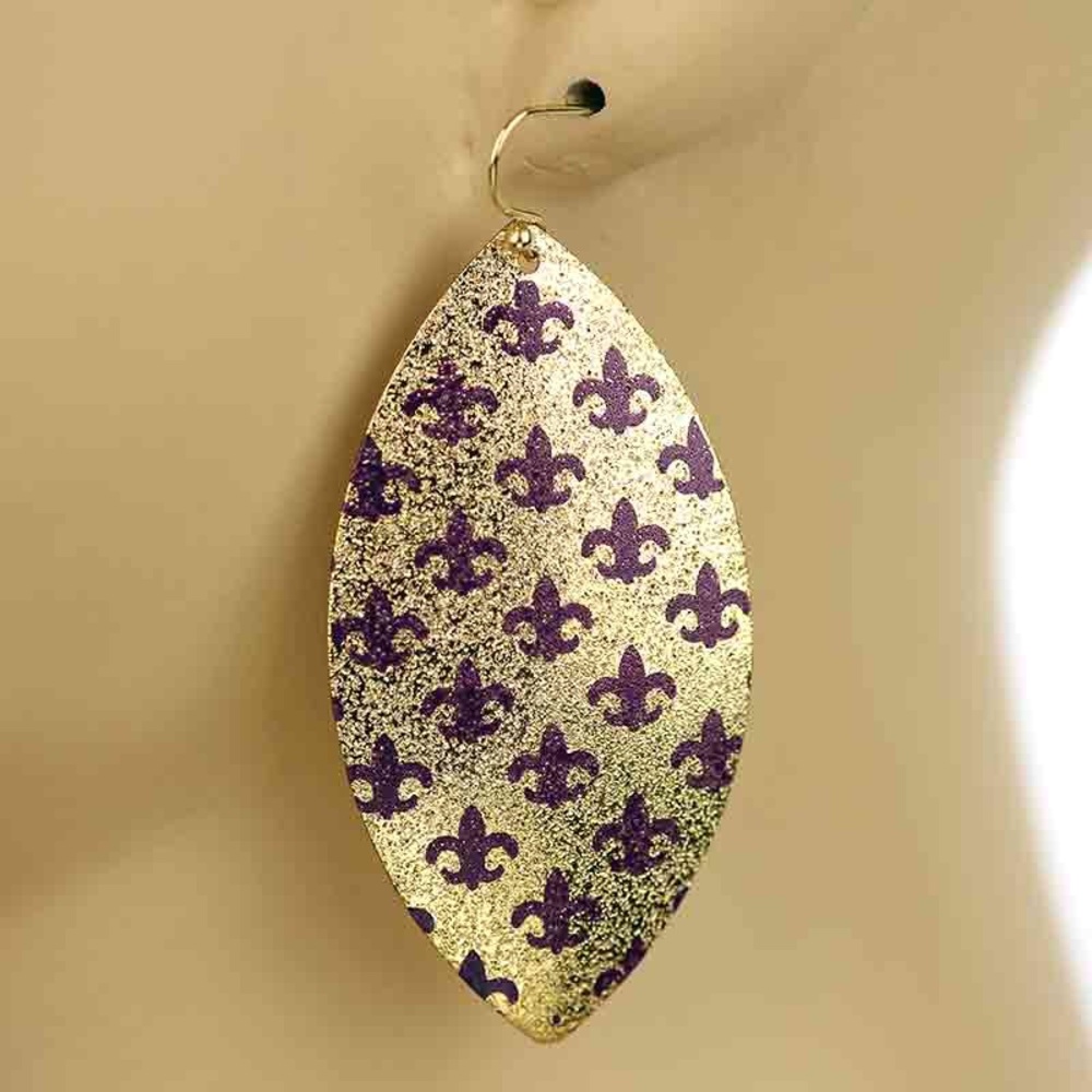Gold LSU Game Day Earrings w/ Purple Fleur De Lis
